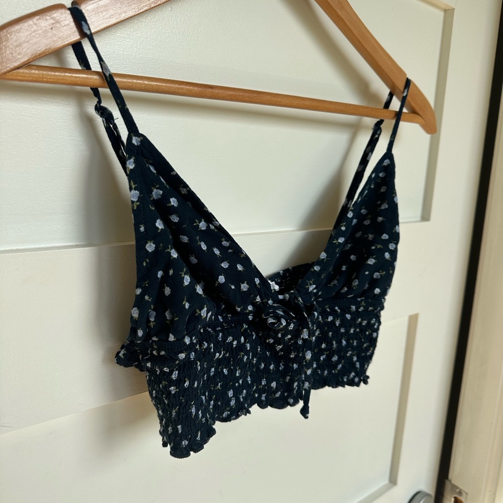 Navy Blue Floral Crop Top